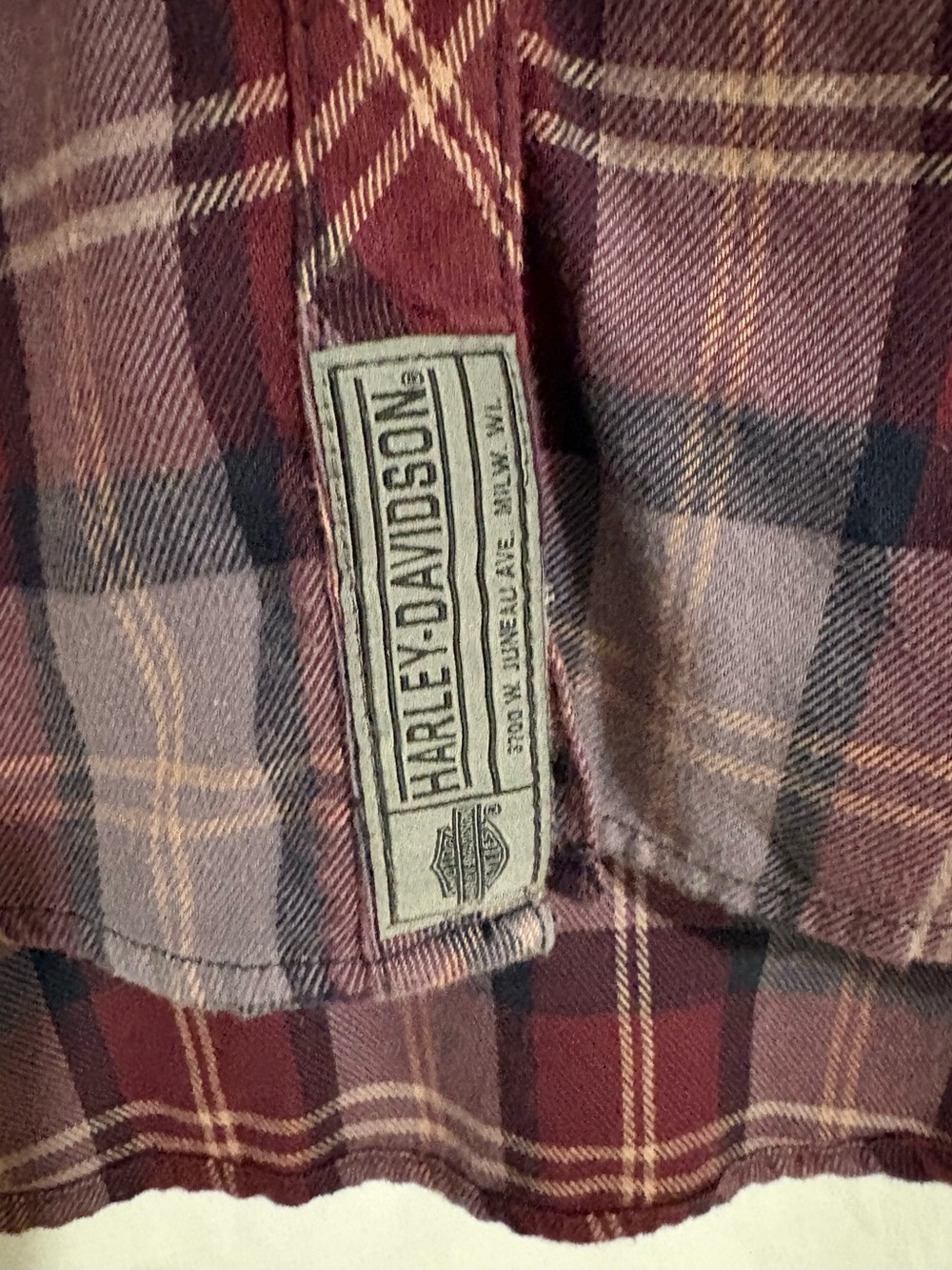 Harley-Davidson Burgundy, Purple and Gray Plaid Hoodie Shirt - Picture 4 of 8